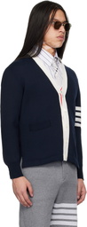 Thom Browne Navy Crest Intarsia Jacquard 4-Bar Rugby Fit Cardigan