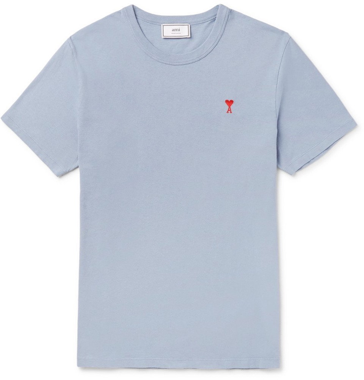 Photo: AMI - Embroidered Cotton-Jersey T-Shirt - Blue