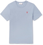 AMI - Embroidered Cotton-Jersey T-Shirt - Blue
