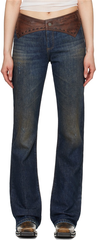 Photo: GUESS USA Indigo Contrast Leather Jeans