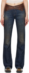 GUESS USA Indigo Contrast Leather Jeans