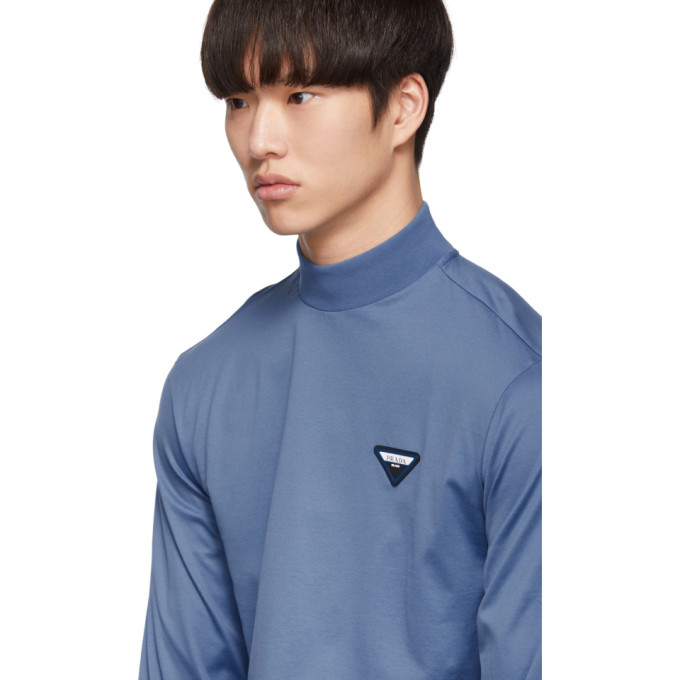 PRADAプラダ ハイネック 水色シャツ36 XS 2021リゾートコレクション Prada Blue Wire Of Scotland Turtleneck Prada