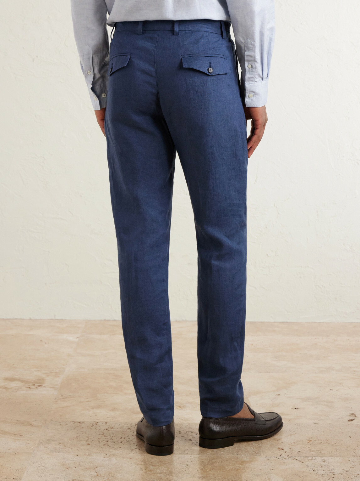 Eleventy - Flat Front Chino Linen Trousers - Blue
