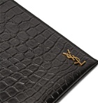 SAINT LAURENT - Logo-Appliquéd Croc-Effect Leather Pouch - Black