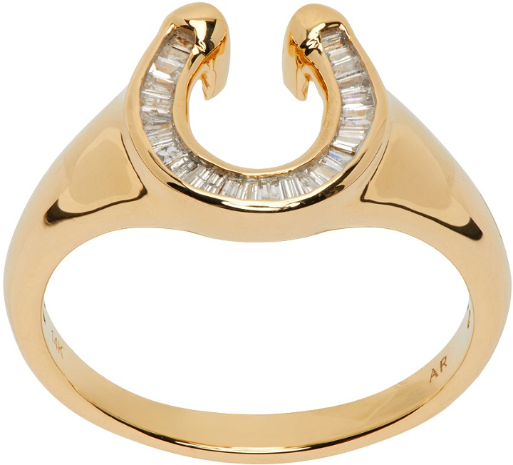 Photo: Adina Reyter Gold Baguette Horseshoe Signet Diamond Ring
