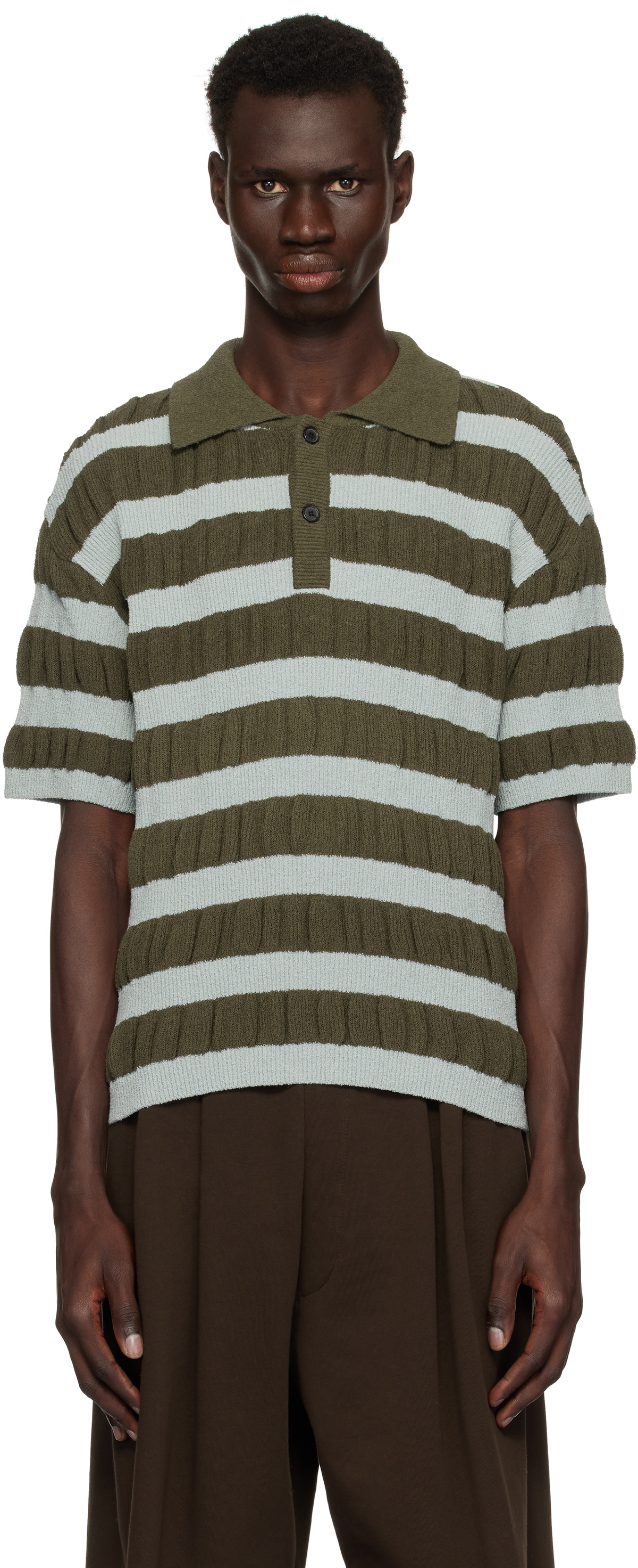 Andersson Bell Blue & Khaki Bubble Stripe Polo