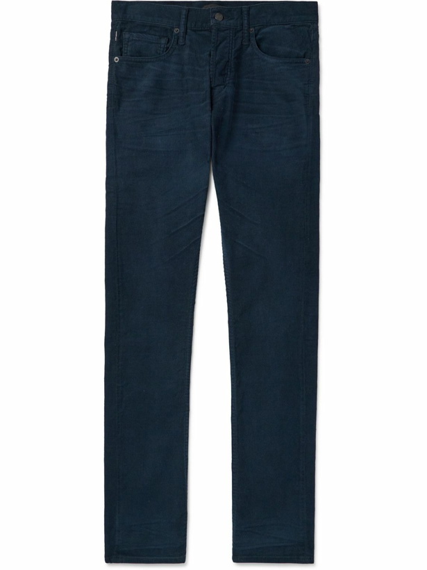 Photo: TOM FORD - Slim-Fit Cotton-Blend Corduroy Trousers - Blue