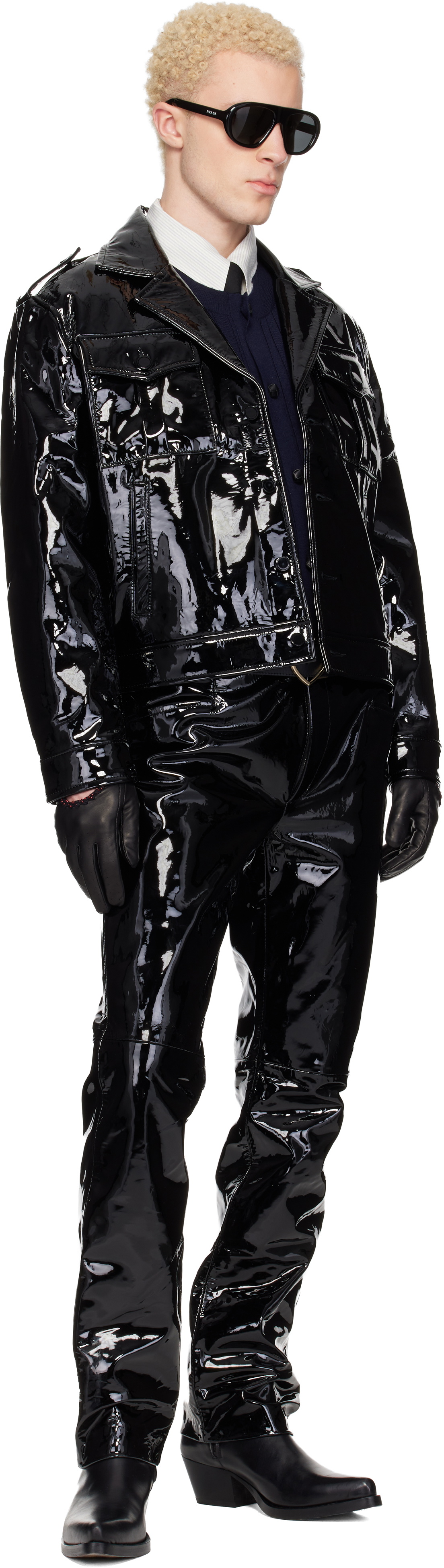 Ernest W. Baker Black Leather Military Bomber Jacket