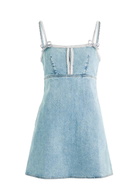 Self-portrait Bow Embellished Denim Mini Dress Light Blue