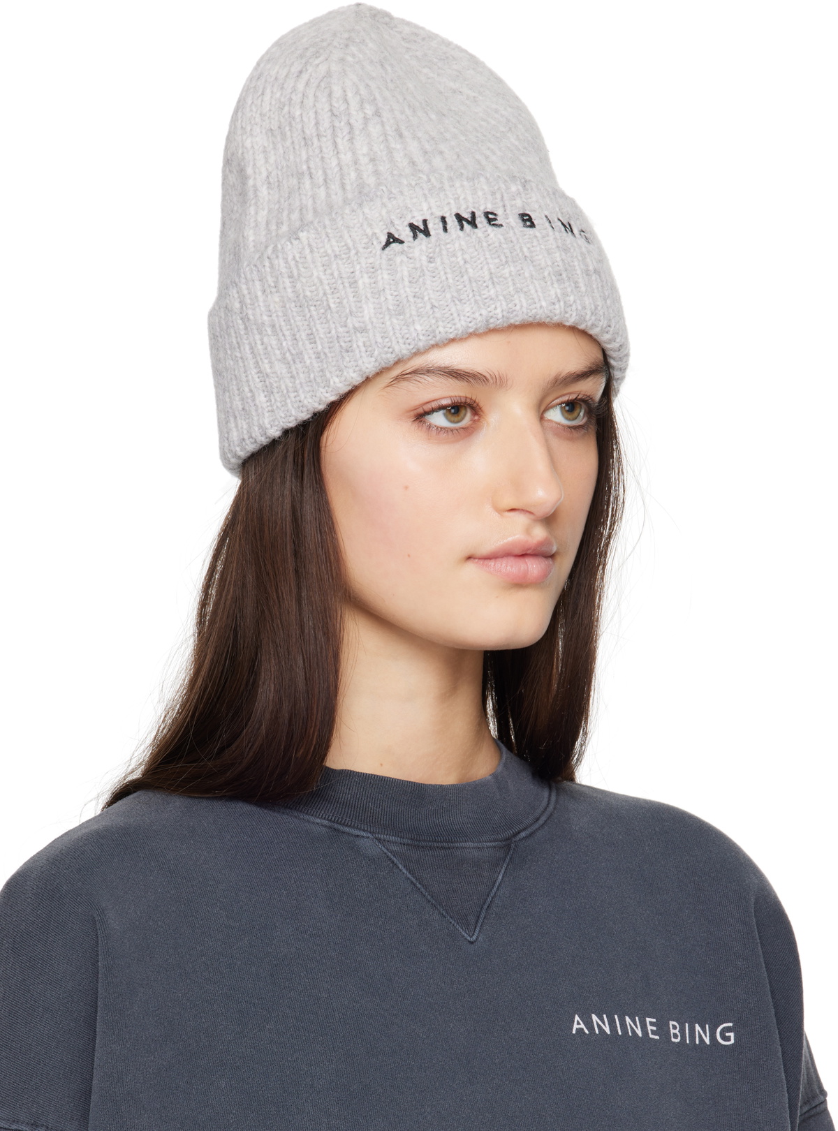 Elia Beanie - ANINE BING - Wool - Grey Anine Bing Elia Logo Embroidered Beanie in Gray | Lyst main image 3