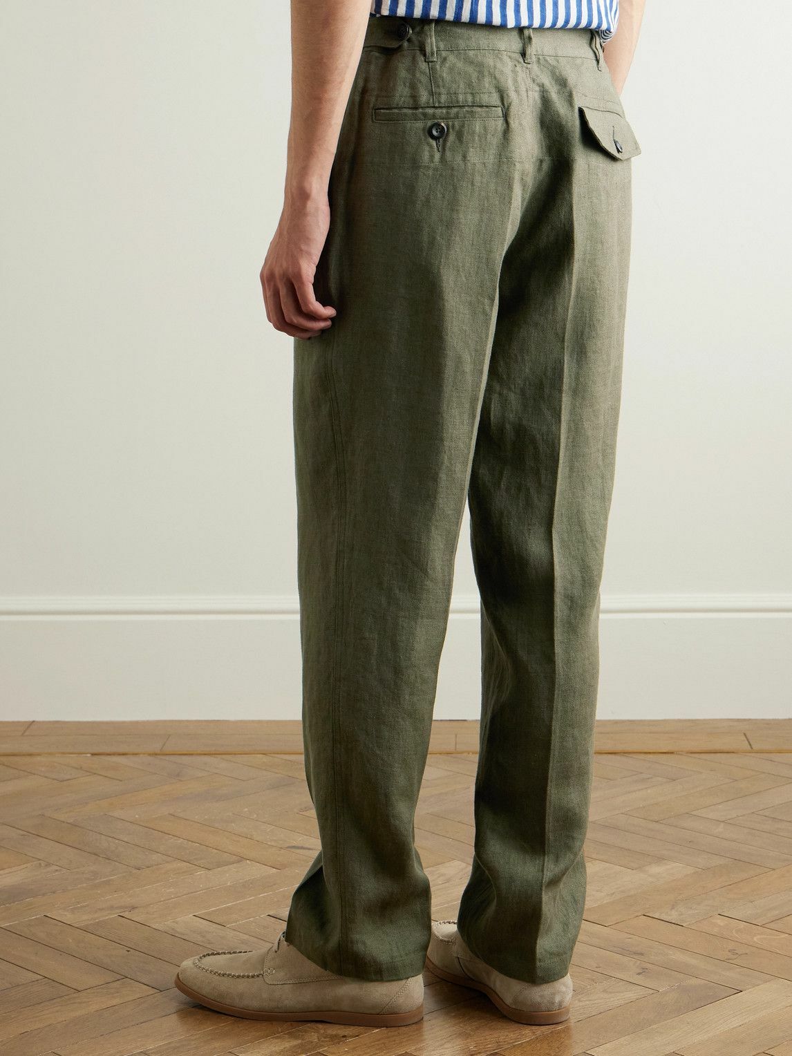 Drake's - Games Tapered Pleated Linen Suit Trousers - Green