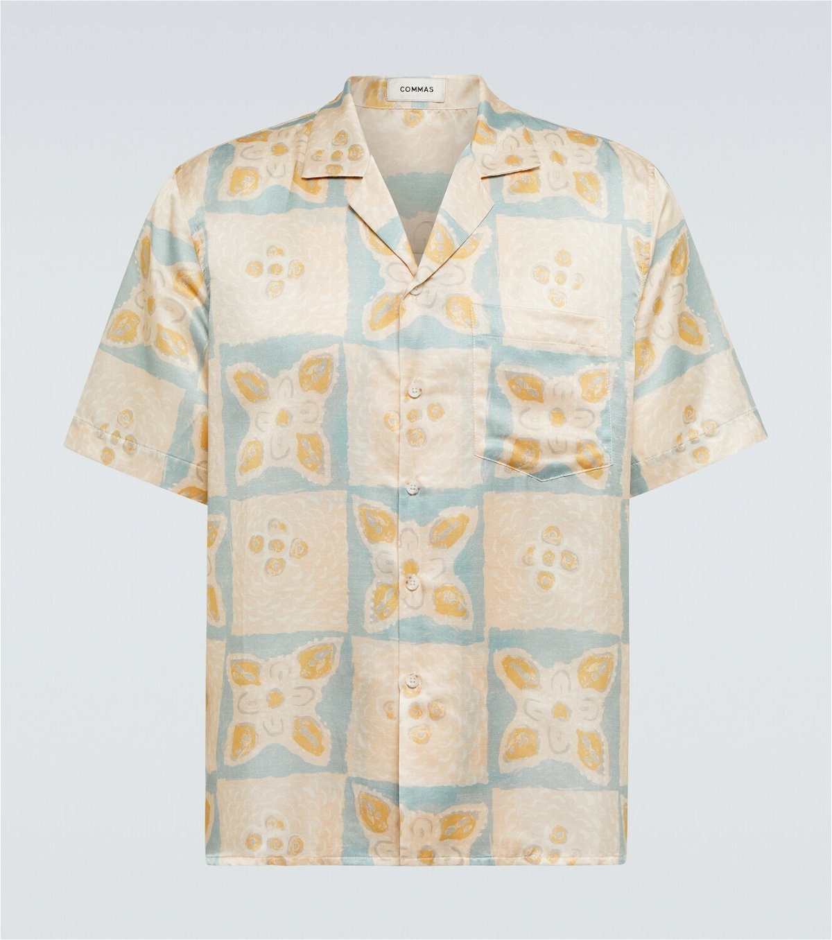 Commas Printed silk and cotton bowling shirt