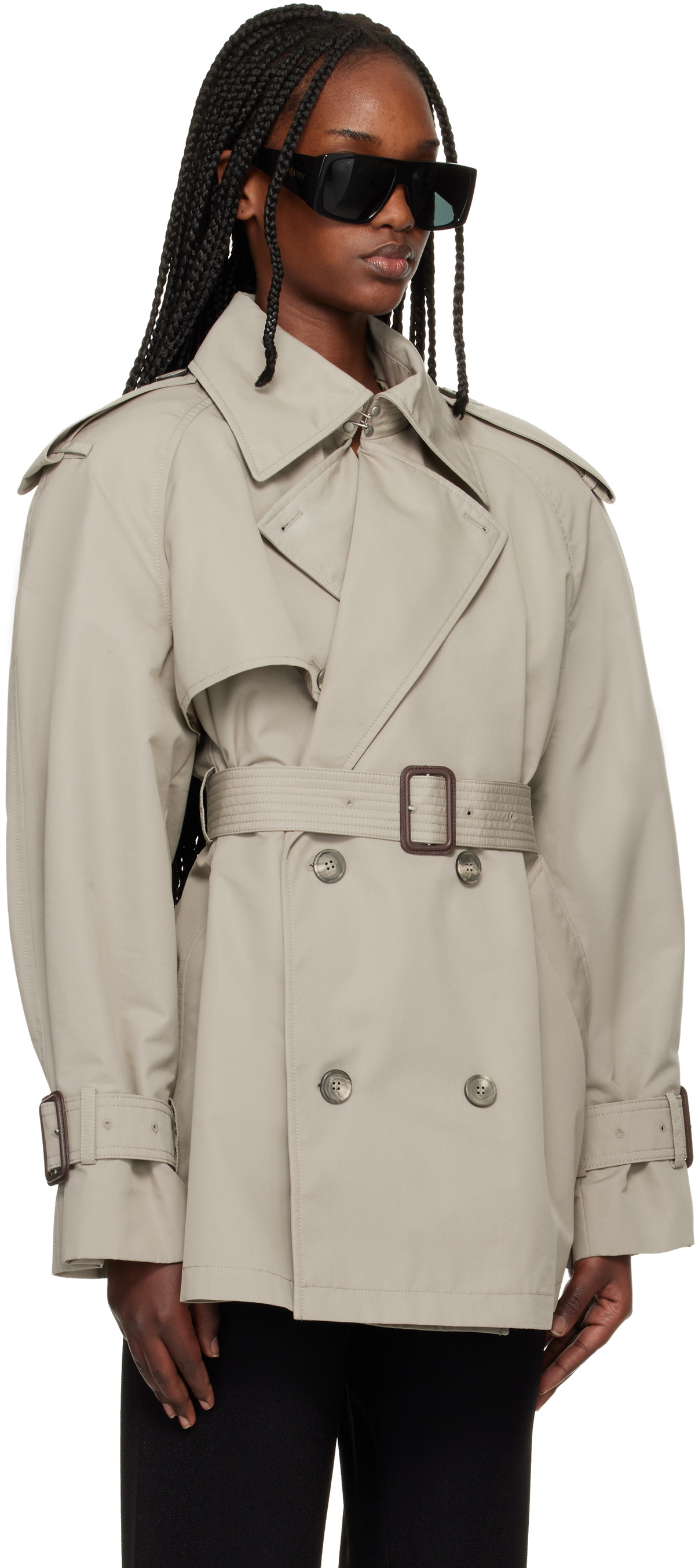 WARDROBE.NYC Taupe Clean Mini Trench Coat