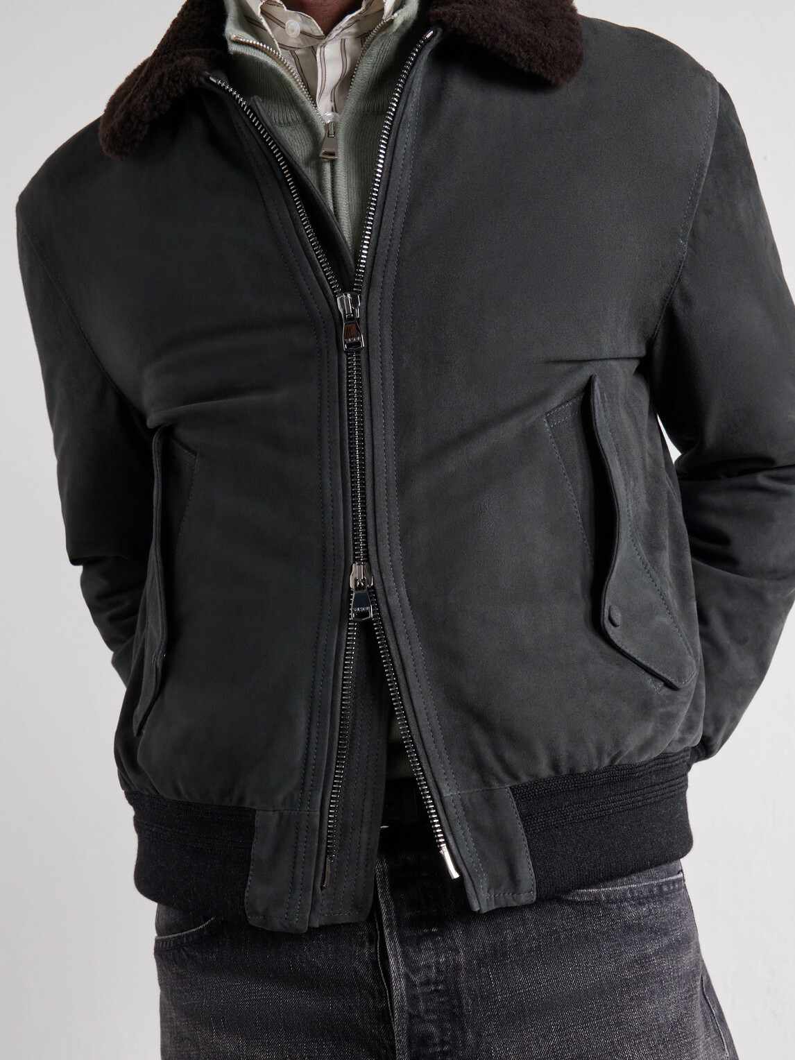 Valstar - Cudden Plush-Trimmed Suede Down Jacket - Black