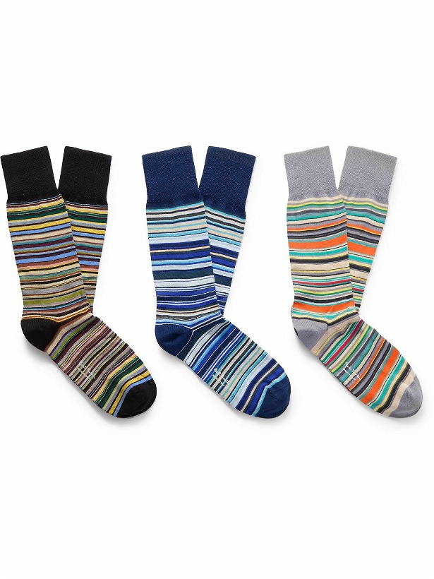 Photo: Paul Smith - Pack of Three Striped Cotton-Blend Socks