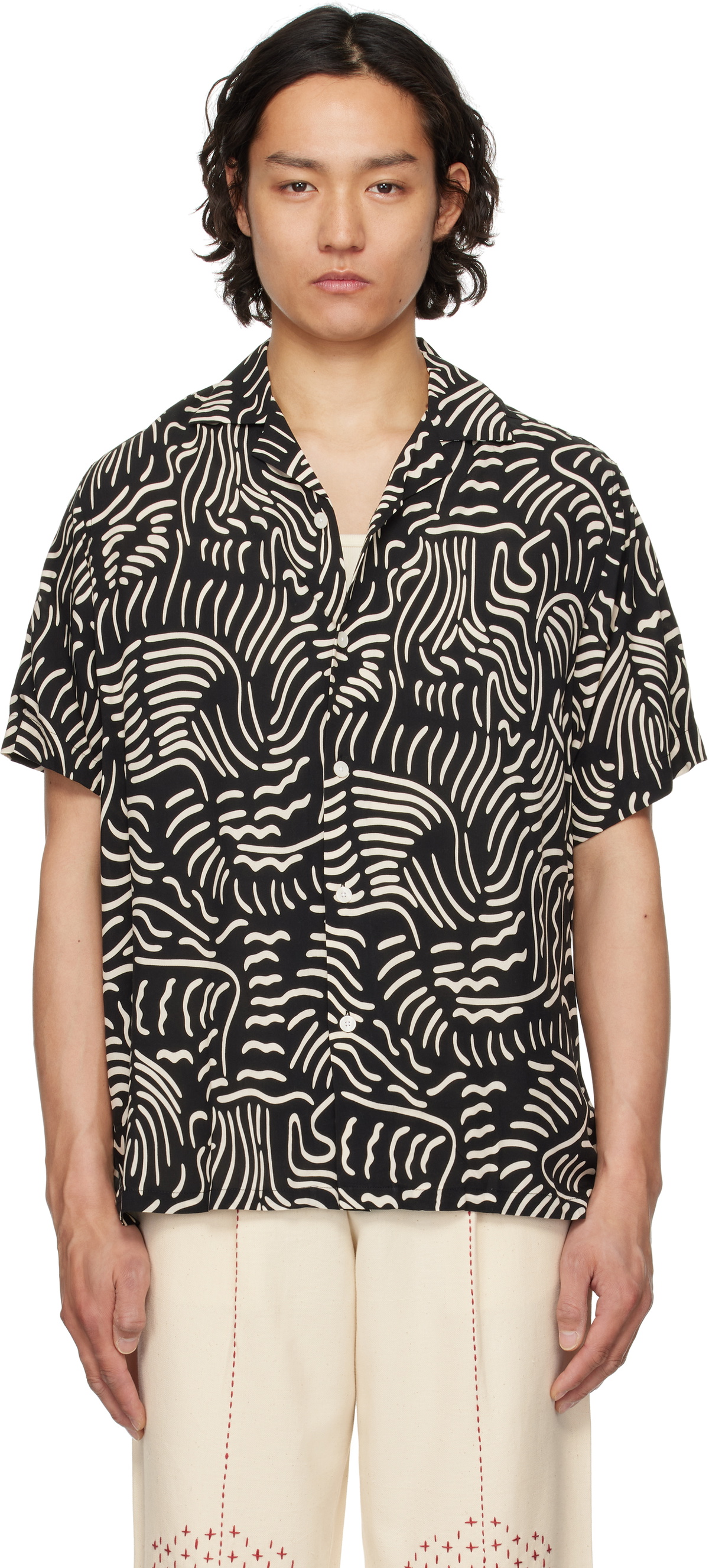 OAS Black & Off-White Lorenzo Viscose Shirt OAS