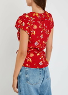 Reformation Clemence Floral-print Crepe Wrap top Red