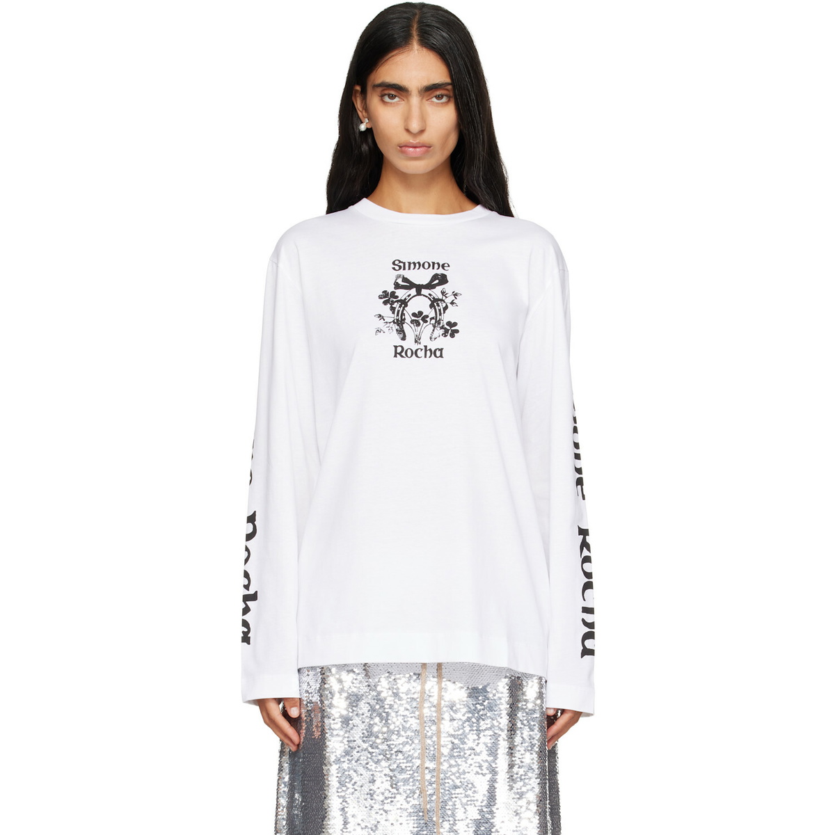Simone Rocha White 'Coming Up Roses' Print Long Sleeve T-shirt