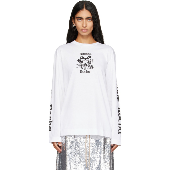 Photo: Simone Rocha White 'Coming Up Roses' Print Long Sleeve T-shirt