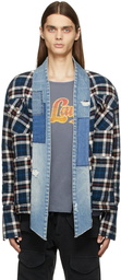 Greg Lauren Blue Plaid Patchwork GL1 Cardigan