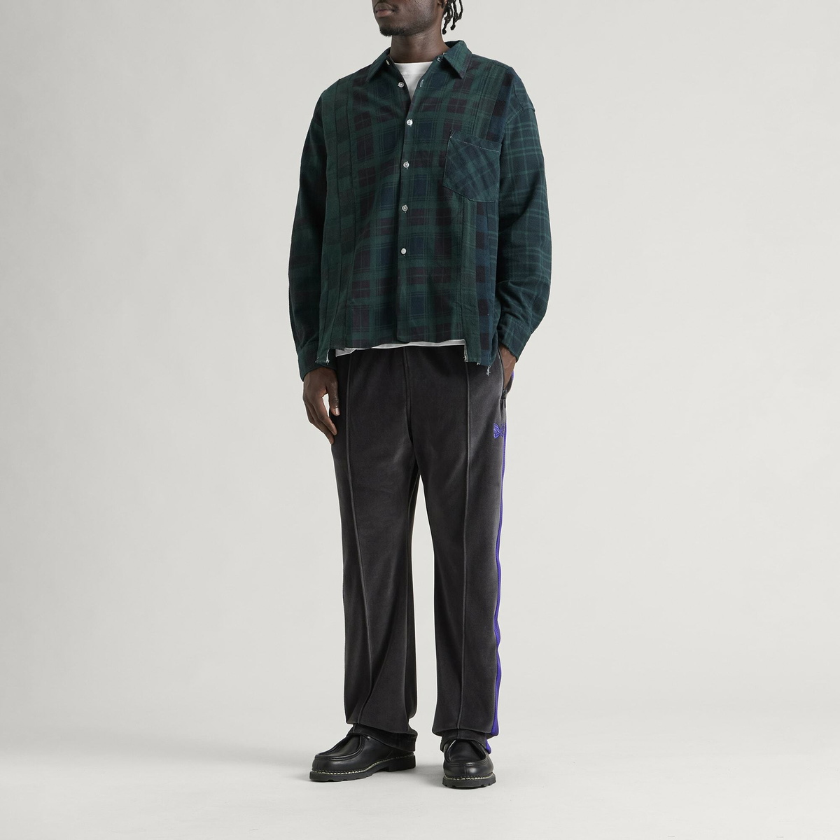 Needles Men's Velour Narrow Track Pants in Charcoal