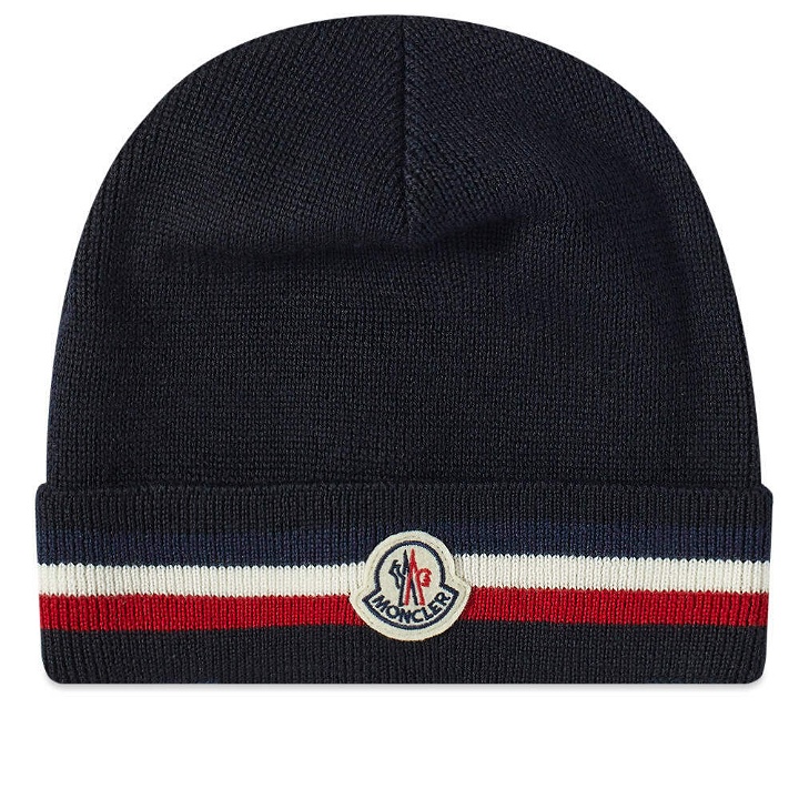 Photo: Moncler Men's Tricolore Band Logo Beanie in Navy