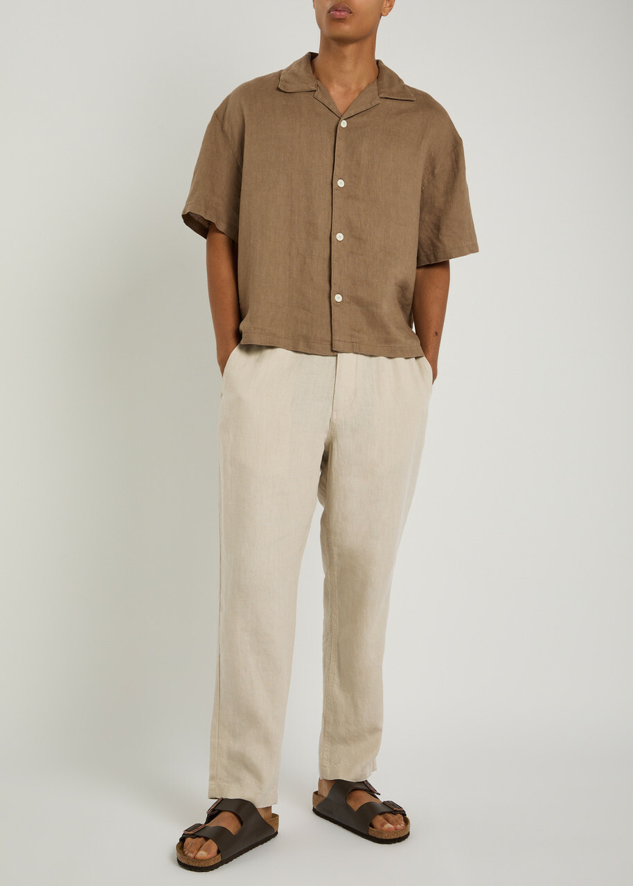Wax London Kurt Tapered-leg Linen Trousers Beige