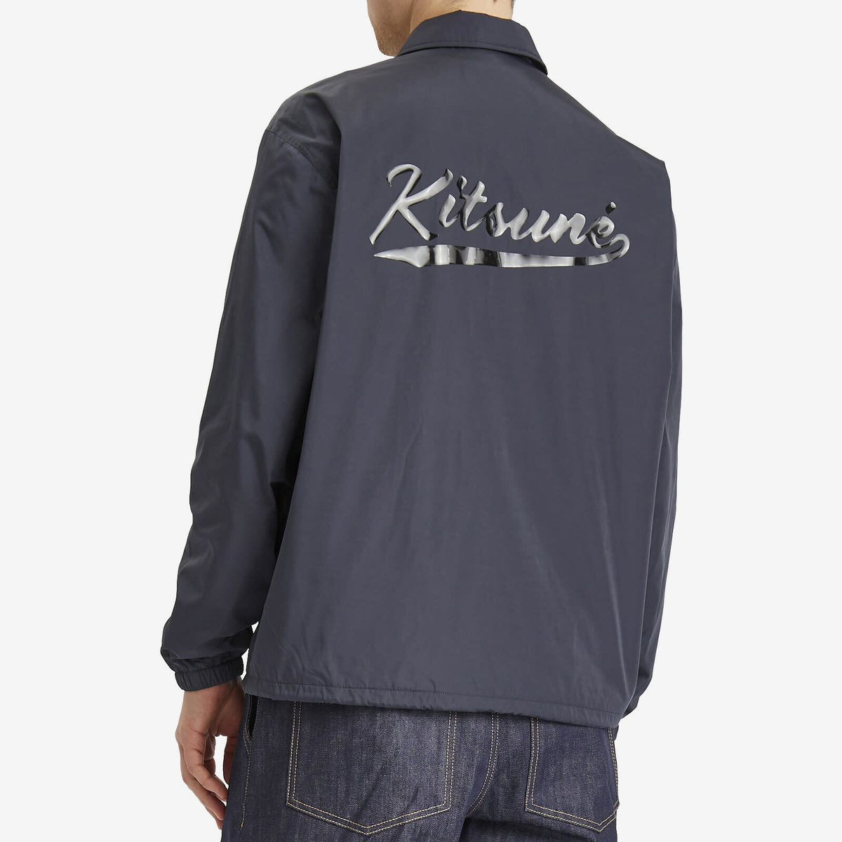 Maison Kitsuné Men's Tonal Logo Coach Jacket in Slate Grey