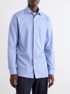 De Petrillo - Cutaway-Collar Brushed Cotton-Twill Shirt - Blue