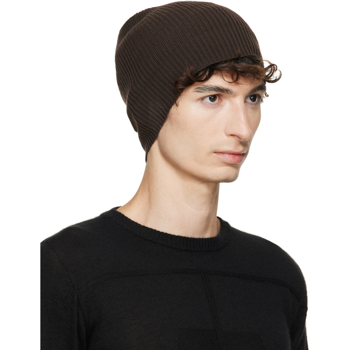 Rick Owens Brown Tower Ribbed Beanie