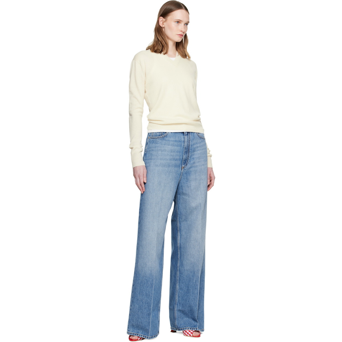 Stella McCartney Off-White Cashmere V-Neck Sweater