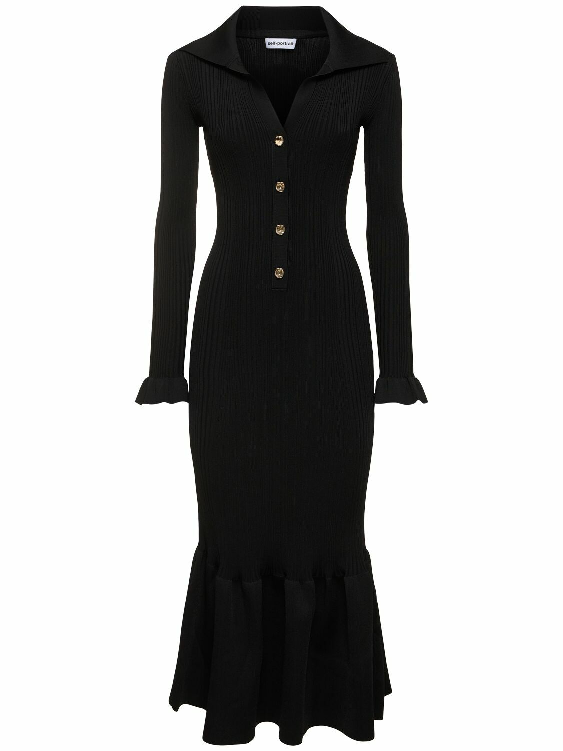 SELF-PORTRAIT Fluted Rib Knit Midi Dress Self-Portrait