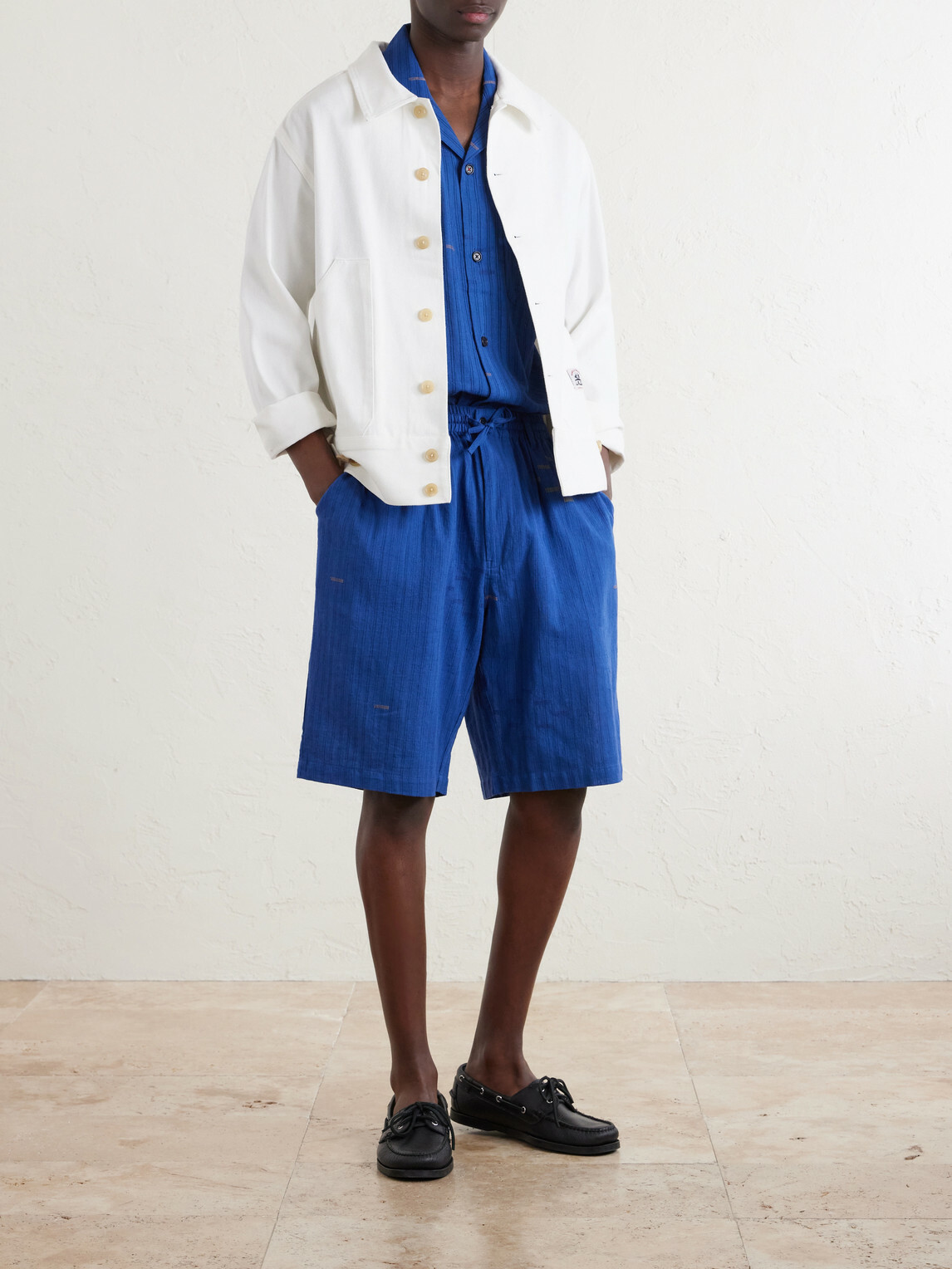 Kardo - Milo Straight-Leg Cotton Drawstring Shorts - Blue