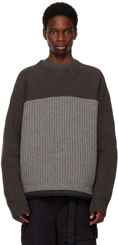 Photo: sacai Brown & Gray Sports Mix Sweater
