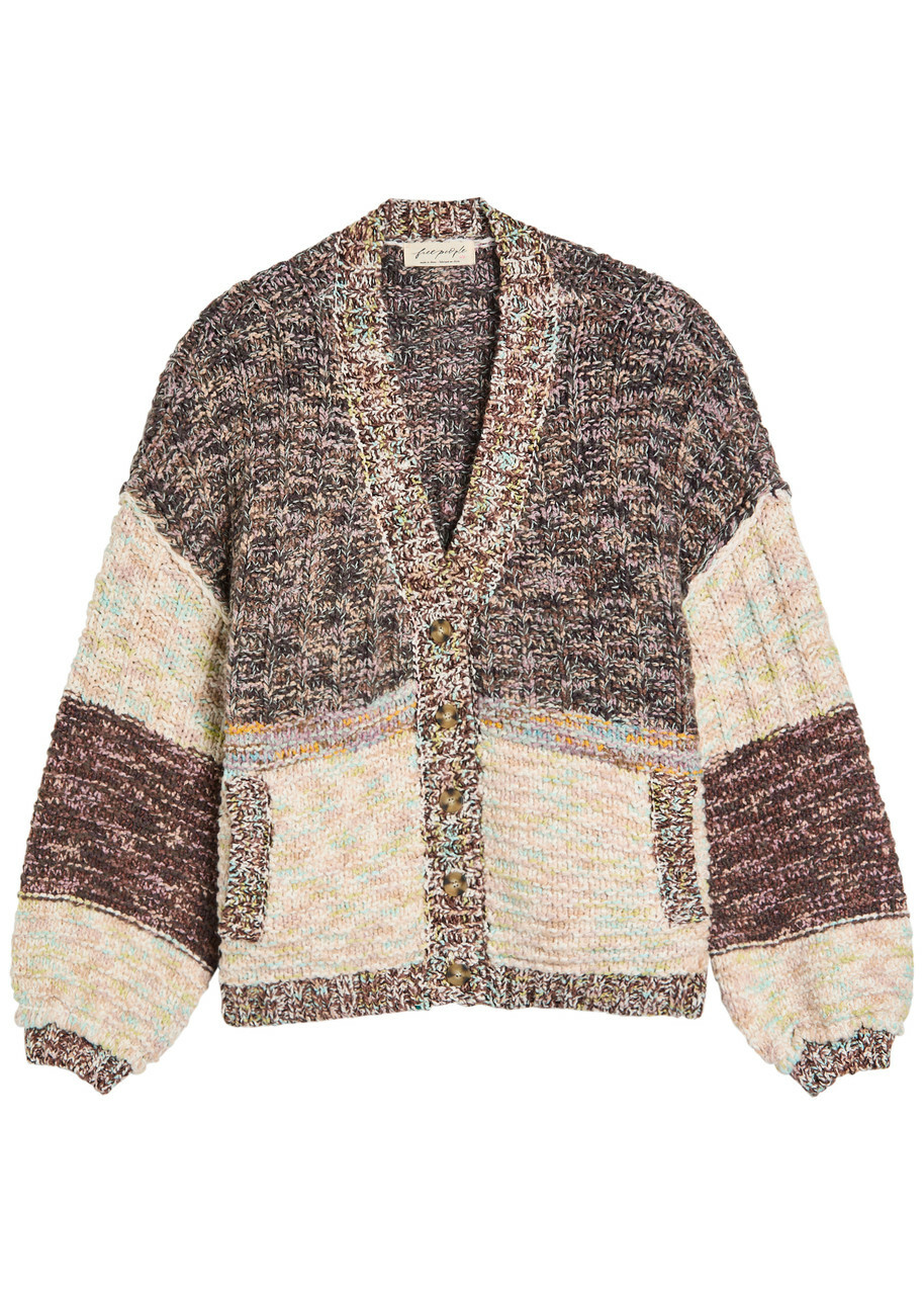 Free People Isabella Colourblock Knitted Cardigan Brown