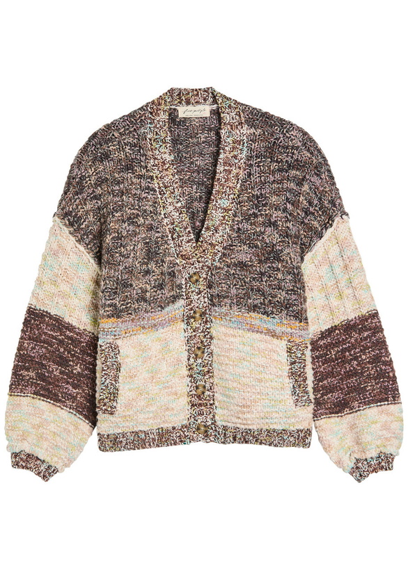 Photo: Free People Isabella Colourblock Knitted Cardigan Brown