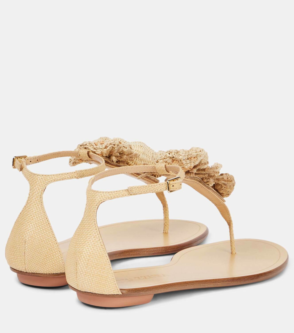 Aquazzura Marea raffia-trimmed leather thong sandals
