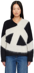 Moschino Black & Off-White Brushed Mohair Peace Sweater