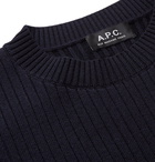 A.P.C. - Bluestack Canvas-Trimmed Ribbed Merino Wool Sweater - Navy