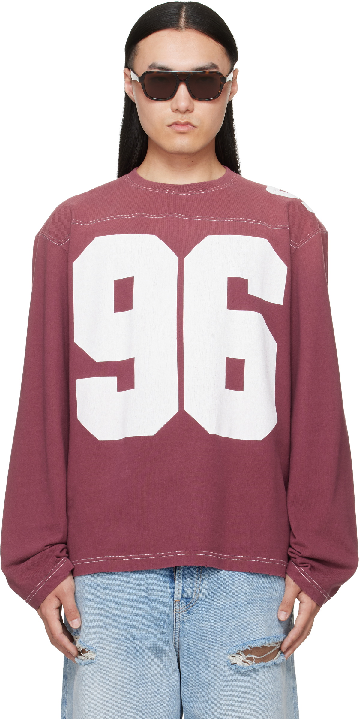 Acne Studios Burgundy Logo Jersey T-shirt