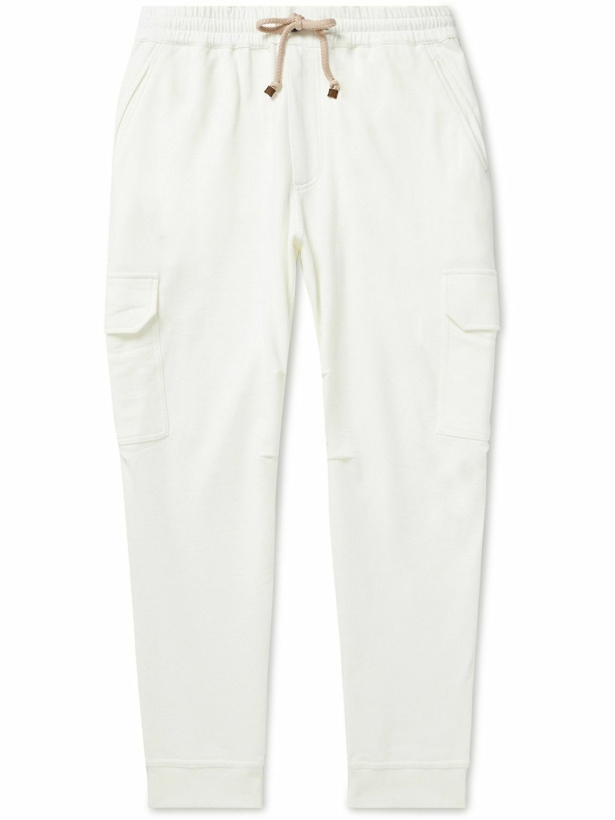 Photo: Brunello Cucinelli - Tapered Cotton-Jersey Cargo Sweatpants - White