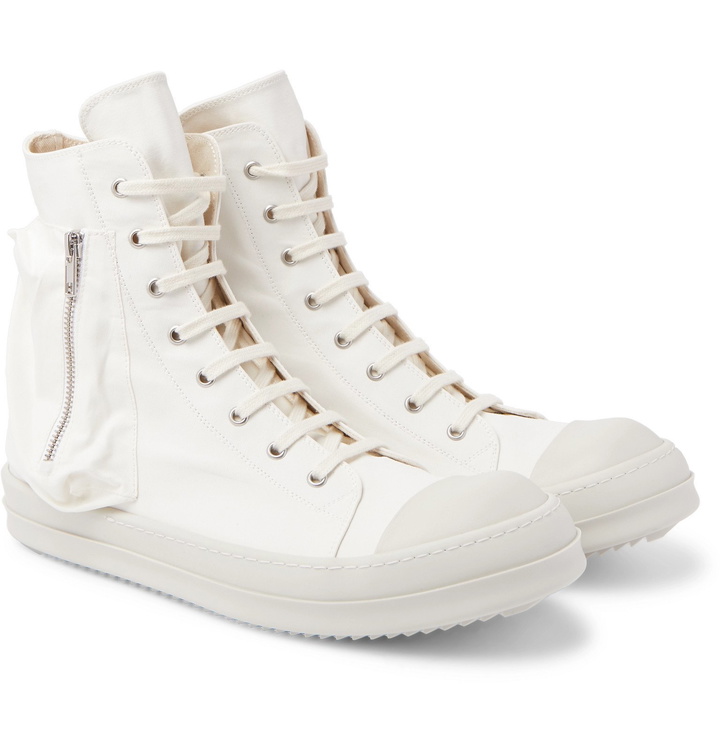 Photo: Rick Owens - Bauhaus Cap-Toe Canvas High-Top Sneakers - White