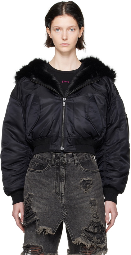 Photo: Juun.J Black Zip Reversible Faux-Fur Bomber Jacket