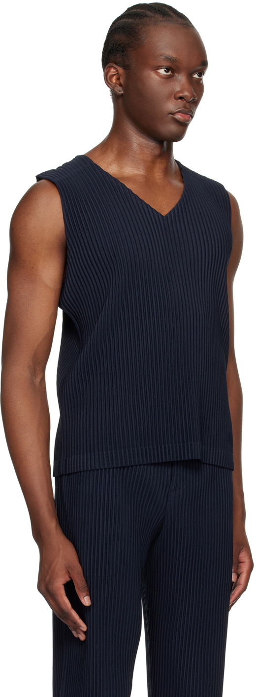 イッセイミヤケ タンクトップ 濃紺 サイズM HOMME PLISSÉ ISSEY MIYAKE Navy Basics Tank Top Homme Plisse