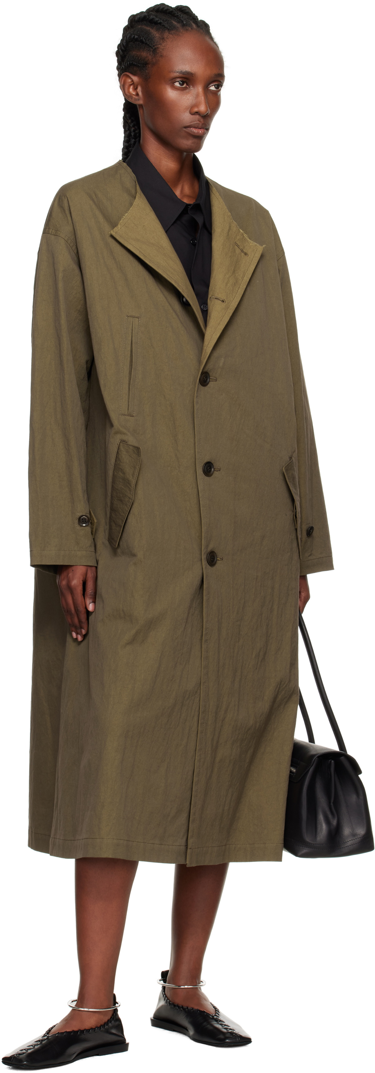 Y's Khaki O-Collarless Coat