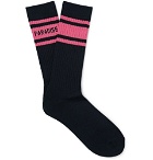 Wacko Maria - Logo-Intarsia Ribbed Cotton-Blend Socks - Black