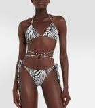 Reina Olga Miami zebra-print seersucker bikini bottoms