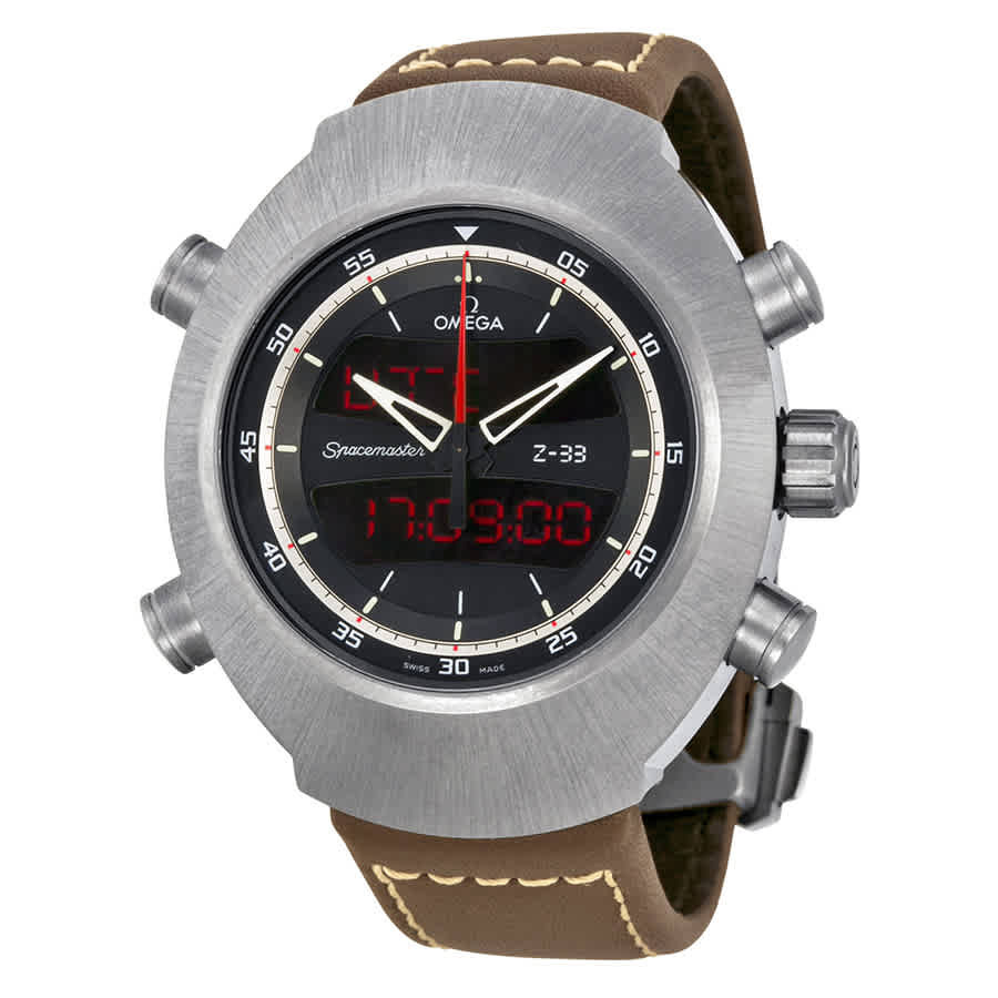 Omega Spacemaster Z-33 Black Analog-Digital Dial Brown Leather Chronograph Mens Watch 32592437901002