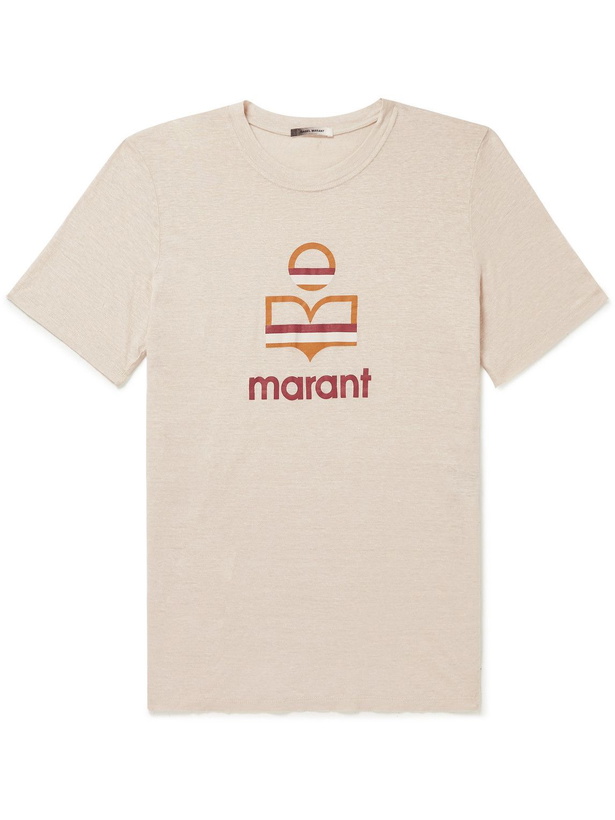 Photo: Isabel Marant - Logo-Print Linen-Jersey T-Shirt - Neutrals