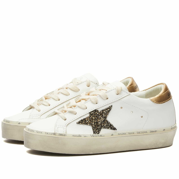 Photo: Golden Goose Women's Hi-Top Sar Leather Sneakers in White/Black/Gold